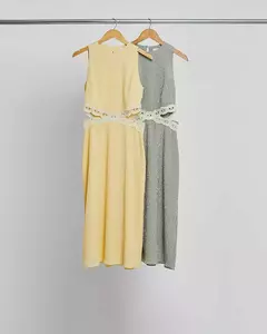 Vestido Tricoline Listr. Enrugado D/Renda - comprar online