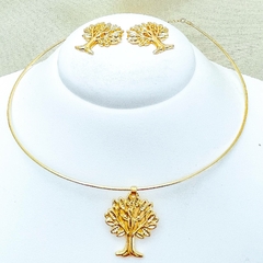 Kit Colar e Brinco Dourado Árvore da Vida (sem moldura) - comprar online