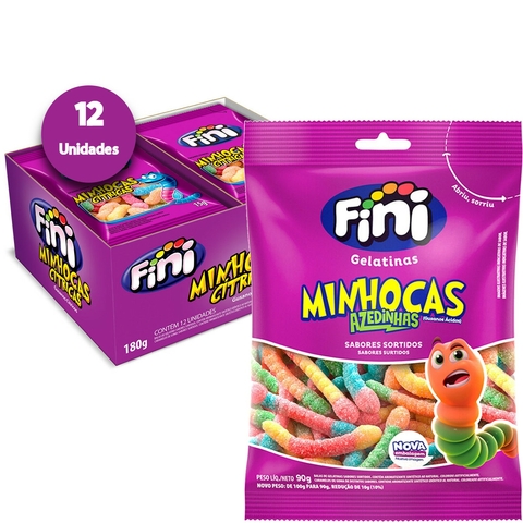 Bala de Gelatina Minhoca Azedinha FINI 90g (12 Unidades)
