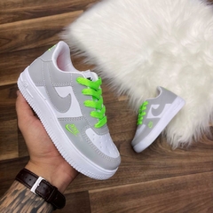 NIKE Force baby - Cinza Claro com Cadarço Verde Neon