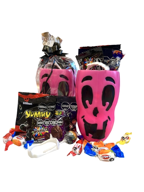 Vaso calabaza c/golosinas "rosa"