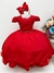 Vestido Infantil Vermelho Cinto de Pérolas Casamento Luxo Sku: 7504VM