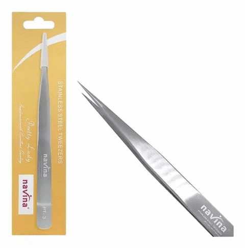 Pinça para Cílios Ponta Reta Curva PT-3 Navina Prata - comprar online