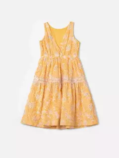 VESTIDO LAISE AMARELO COM FLORES - Bolhinhas de Sabão