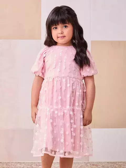 Vestido Rosa com Tule Bordado - comprar online
