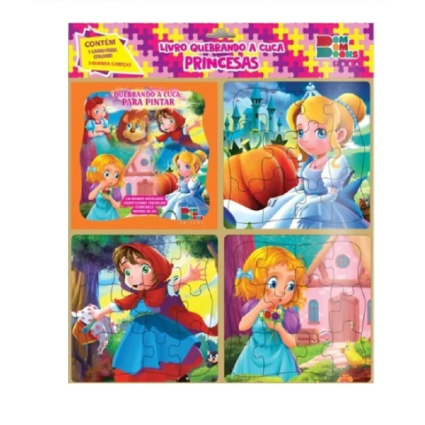 PRINCESAS 3 - QUEBRANDO A CUCA - LIVRO PARA COLORIR E 3 QUEBRA-CABECA - BOMBOM BOOKS (L) - 395738
