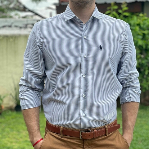 CAMISA POLO RAYADA BLANCA CON GRIS I