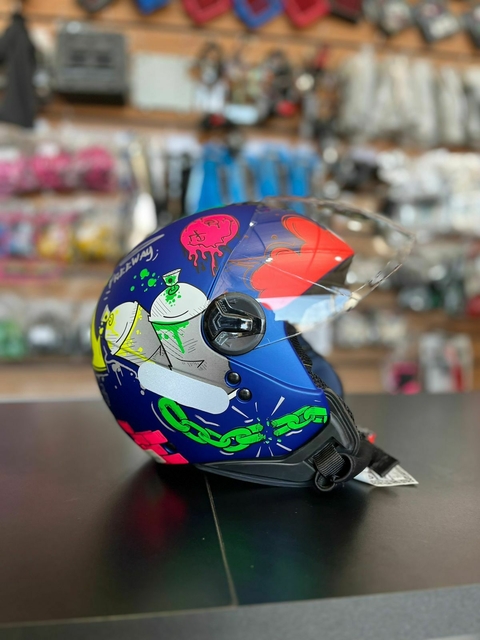 CAPACETE FREEWAY STREET AZUL METALIZADO COM VERDE