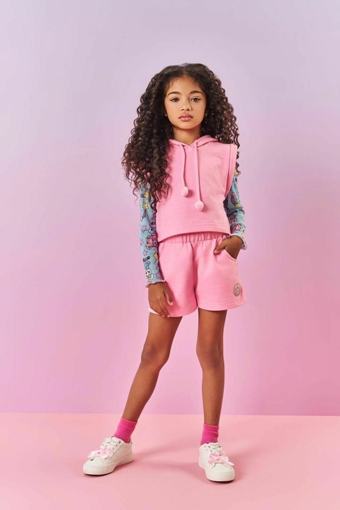 CONJUNTO COM COLETE , BLUSA EM TULE E SHORT CINTI 12423 - comprar online