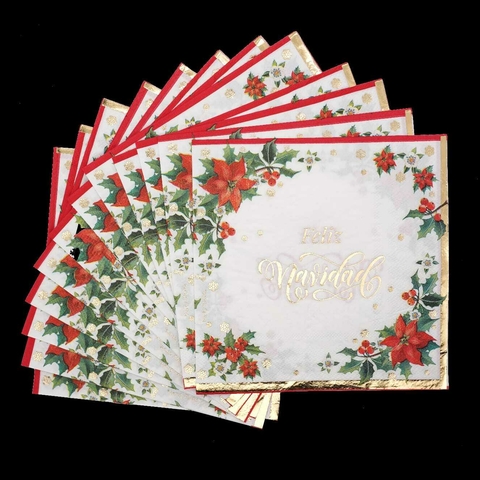 SERVILLETA DE PAPEL FLOR DE NAVIDAD x 12 unidades