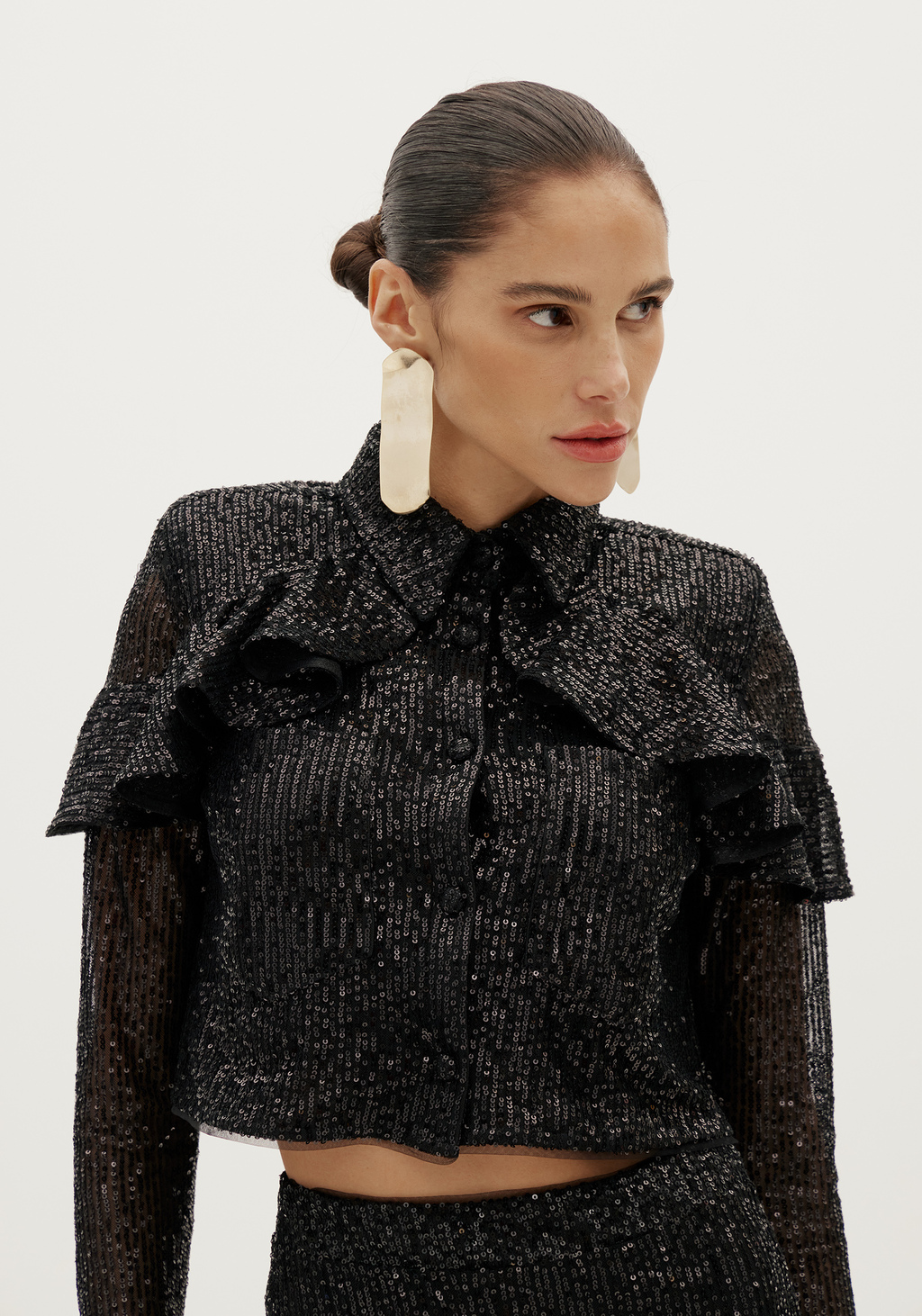 CAMISA CROPPED MANGA LONGA PAETÊS AMARANTE