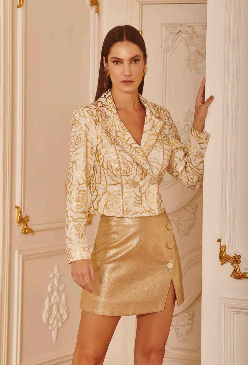 CONJUNTO BLAZER E SAIA LN - G, Dourado