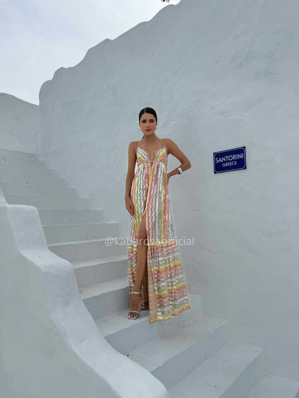 VESTIDO MAXI DECOTE PAETE ONDAS SKAZI