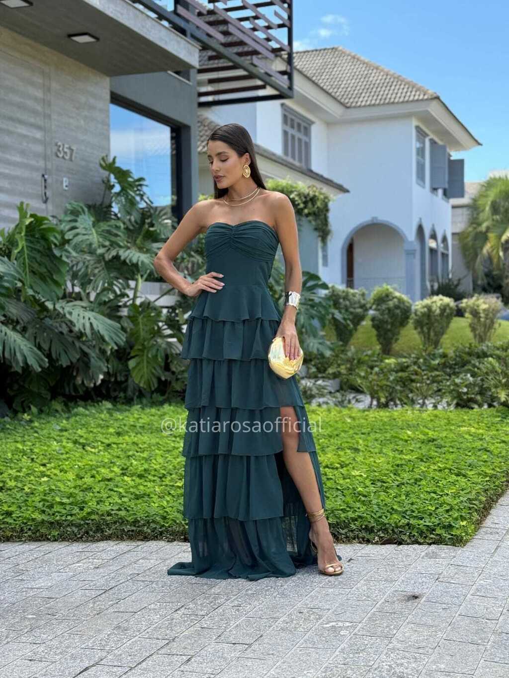 VESTIDO BABADOS COM FENDA - comprar online