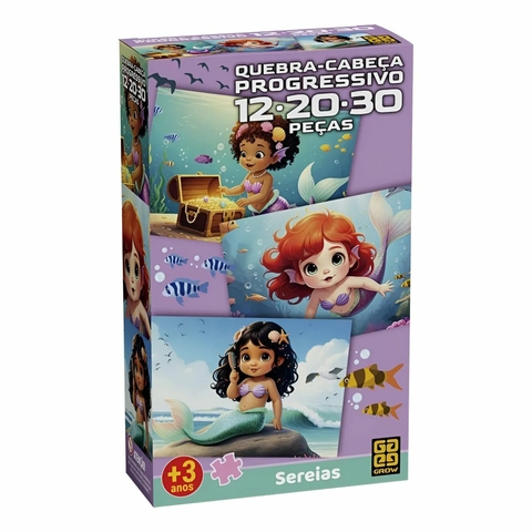 Quebra-Cabeça Progressivo 12-20-30 peças Sereias - Grow