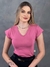 Blusa Feminina Basica baby look - COR ROSE - P ao GG veste N50 Plus Size Manga Curta gola V camiseta Viscolaycra