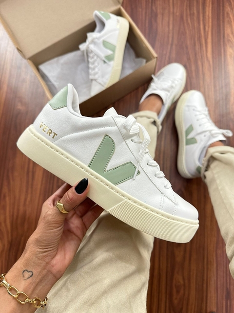 V Cadarço Branco/Menta