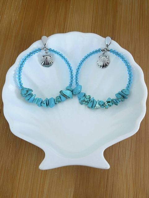 ARGOLA TURQUESA CONCHA EM AÇO INOX