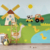 Papel de Parede Fazenda Divertida com Animais, Trator e Moinho em Estilo Infantil - Fofo Decor