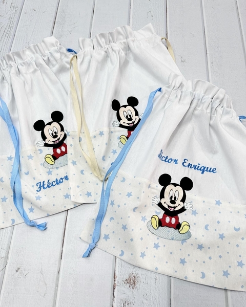 bolsitas de tela bicolor Mickey sentado