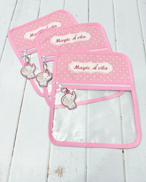 Bolsita Transparente Rosa puntos blancos