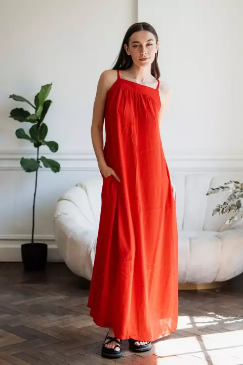 VESTIDO SOFIA LINO LISO CLOTILDE ROJO - comprar online