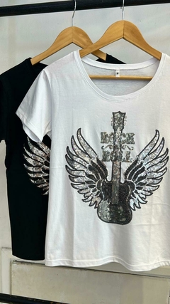 Remera bordada guitarra - Artha Flores