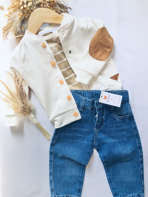 CARDIGAN ALGODÓN PARCHE BLANCO