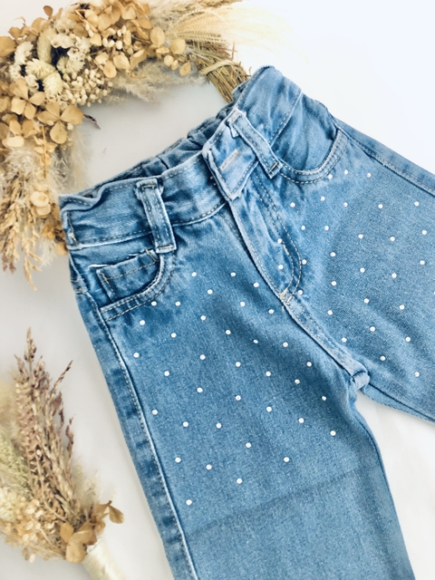 JEANS WIDE CELESTE BRILLOS