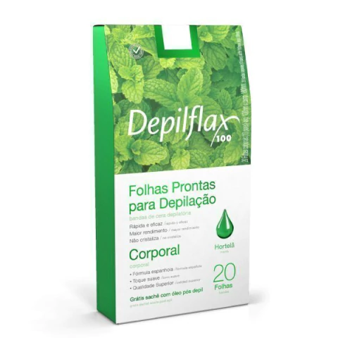 Folhas Corporais Prontas DepilFlax 20folhas Hortelã