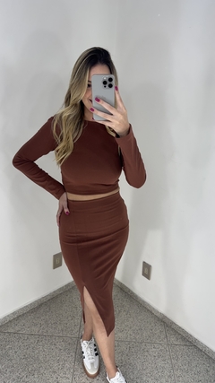 Conjunto Saia + Cropped Costas Nua