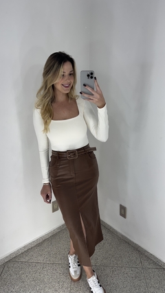 Saia Midi Resinada com Cinto - comprar online
