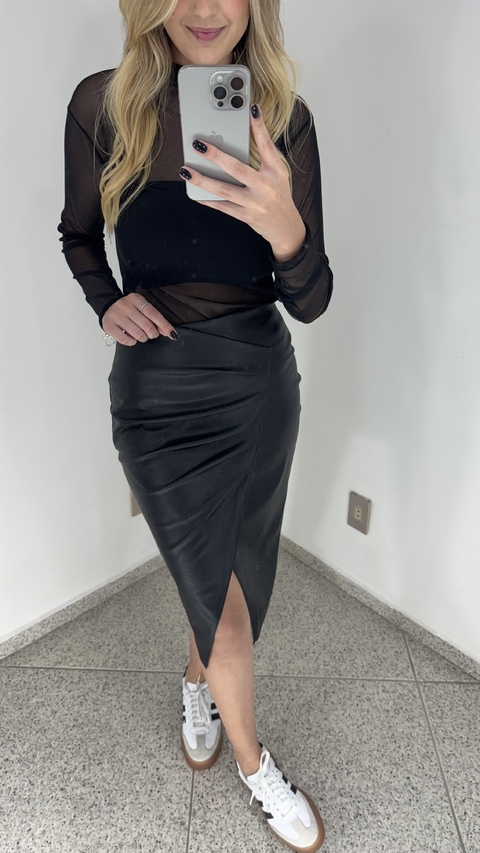 Saia Midi Couro Eco