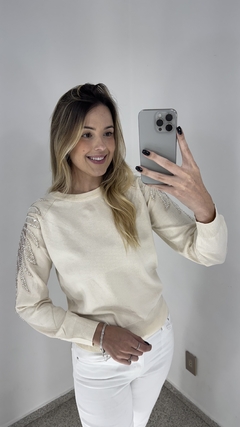 Blusa Tricot Modal com tule Bordado em Pedraria - loja online