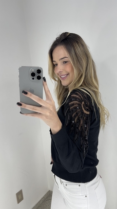 Blusa Tricot Modal com tule Bordado em Pedraria na internet