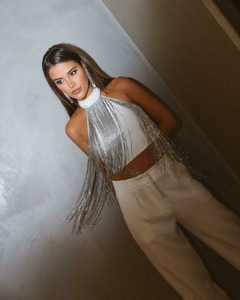 Top Frente Unica Franja de Strass