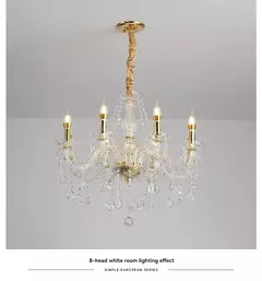 Imagen de Candelabro de cristal dorado para dormitorio, comedor, sala de estar
