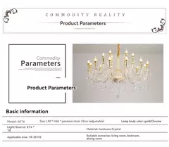 Candelabro de cristal dorado para dormitorio, comedor, sala de estar