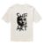 Camiseta oversized branca com estampa artística preta de rosto feminino e texto "SHE IS ART"