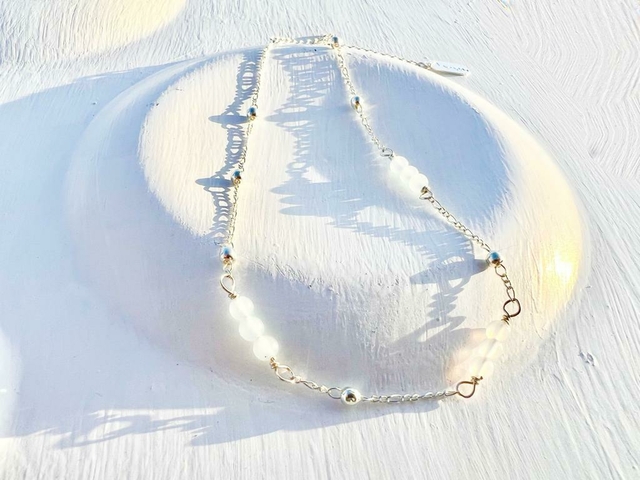 Choker Dots ágata e pedra da lua ((prata))