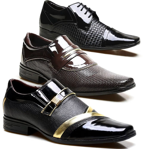 Sapato Social Masculino kit 3 Pares Calvest Verniz +Frete Grátis