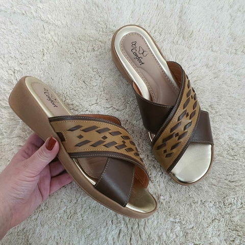 Tamanco Via Jully Anabela Baixo Couro Artesanal Conforto