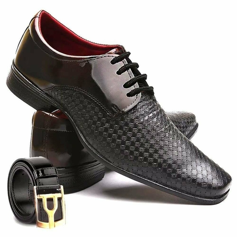 Kit Sapato Social Masculino De Amarrar Em Verniz + Cinto Pierutti