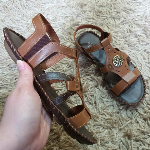 Sandália Baixa Feminina Confort Couro Legitimo Moda Artesanal