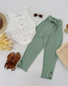 Calça linho botões na internet