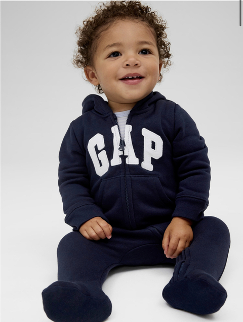 Macacão Moletom Fleece Gap Menino Azul Marinho- GAP9634 - Tamanho 3 - 6 meses