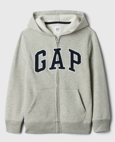 Moletom Fleece Gap Cinza/Logo Azul Marinho - GAP16222 - Tamanho 12 anos - comprar online