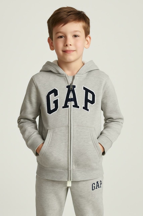 Conjunto Moletom Fleece Gap Cinza/Logo Azul Marinho - GAP0034 - Tamanho 14 - 16 anos - comprar online