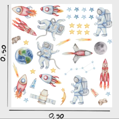 COHETES Y ASTRONAUTAS 50 cm x 50 cm - comprar online