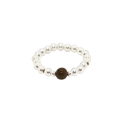 Anillo Elatizado Con Cuentas De Plata #3 + Ojo De Tigre #4 | AMALO - comprar online